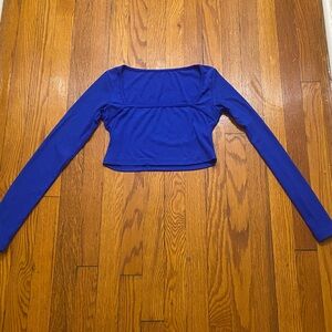 Blue Long Sleeve Women's Crop Top